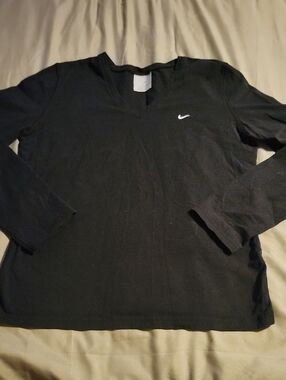 Nike Black V-Neck Long Sleeve Shirt with White Swoosh